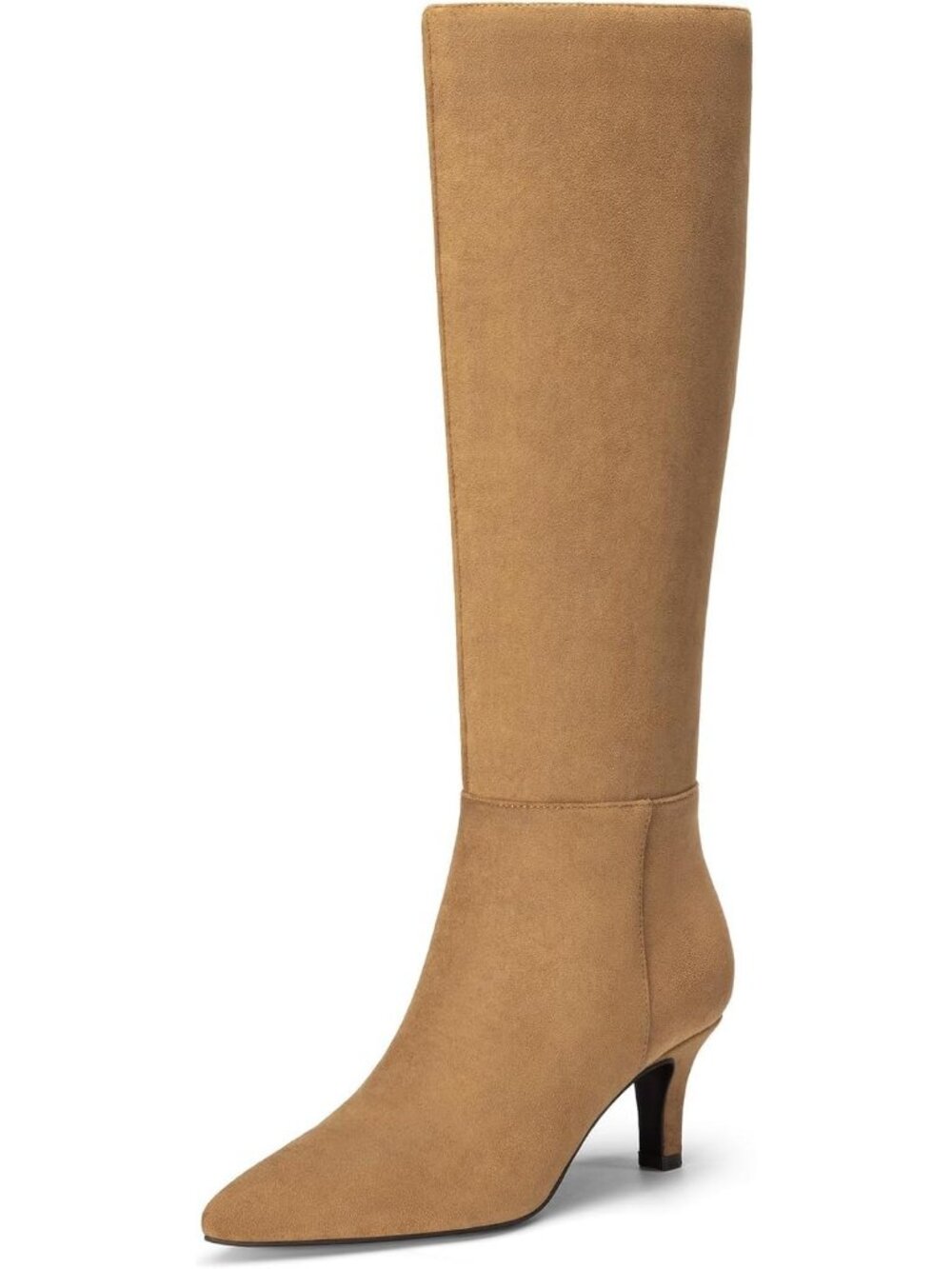 Women's Khaki Faux Suede Side Zipper 2.36 Inch Heels Pointed Toe Knee High Boots